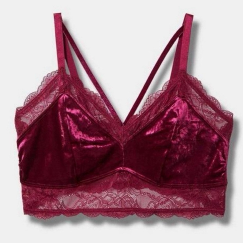 🆕 Crushed Velour Lace Triangle Bralette 0 L 12 NWT Torrid New!
